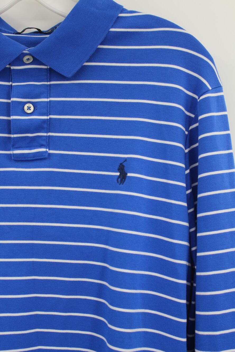 Polo Ralph Lauren Mens Long Sleeve Pole Blue white Stripes Size Large